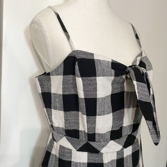 FOREST LILY BLACK WHITE GINGHAM LINEN BLEND TIE FRONT CROPPED WIDE LEG JUMPSUIT - Picture 6 of 10